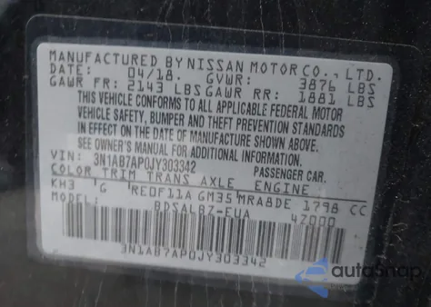 2018 Nissan Sentra S из США, поврежденный, VIN 3N1AB7AP0JY303342